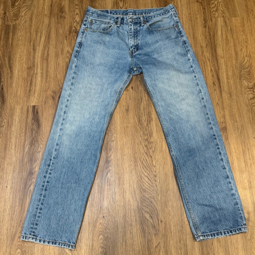 Levis 505 Regular Fit Straight Leg Light Wash Blue Denim Jeans Mens 34x32